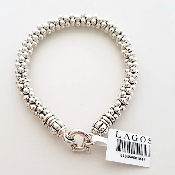 LAGOS Signature Silver Caviar Bracelet I 9mm 925 Sterling Sz M 7.5" Unisex  NWT - Picture 1 of 15
